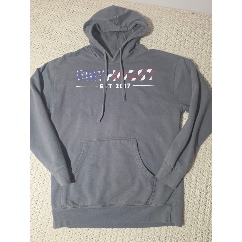 Enthuzst Graphic Hoodie Mens Large Gray Good Patriotic American Flag Pullover
